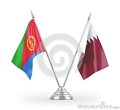 Qatar and Eritrea table flags isolated on white 3D rendering Stock Photo