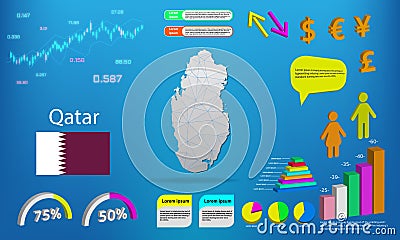 Qatar map info graphics - charts, symbols, elements and icons collection. Detailed Qatar map with High quality business Vector Illustration