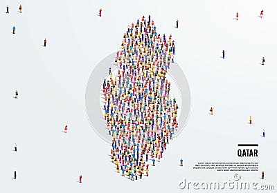Qatar Map. Large group of people form to create a shape of Qatar Map. Vector Illustration