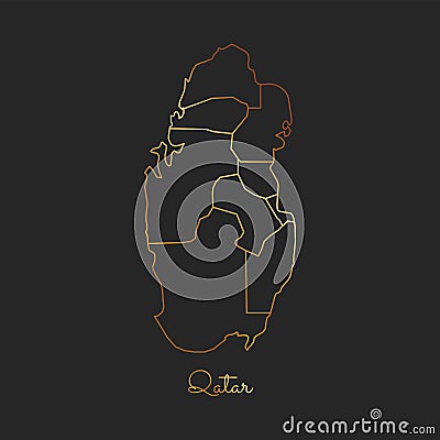 Qatar region map: golden gradient outline on dark. Vector Illustration