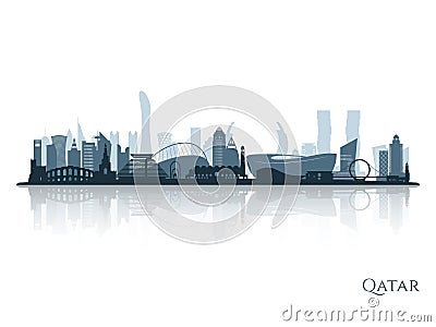 Qatar skyline silhouette with reflection. Vector Illustration