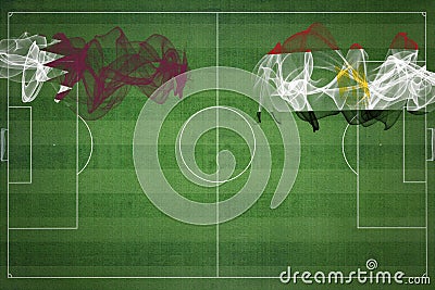 Qatar vs Egypt Soccer Match, national colors, national flags, soccer field, football game, Copy space Stock Photo