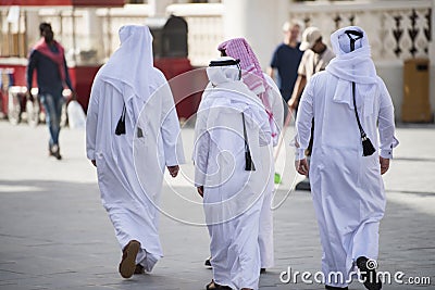 The Qatari family in traditional attire. Editorial Stock Photo