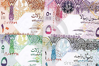 Qatari money a background Stock Photo