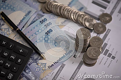 Qatari Money. Bank Notes Rial Stock Photo