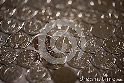 Qatari Money. Coins Stock Photo