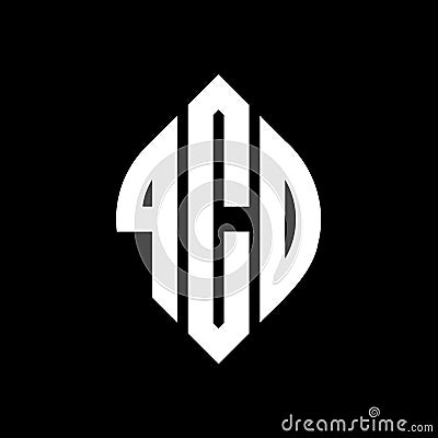 QCD circle letter logo design with circle and ellipse shape. QCD ellipse letters with typographic style. The three initials form a Vector Illustration
