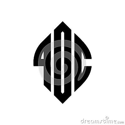 QDC circle letter logo design with circle and ellipse shape. QDC ellipse letters with typographic style. The three initials form a Vector Illustration