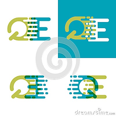 QE letters logo with accent speed in blue and light green Vector Illustration