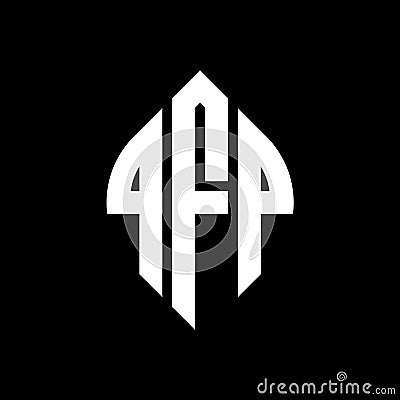 QFP circle letter logo design with circle and ellipse shape. QFP ellipse letters with typographic style. The three initials form a Vector Illustration