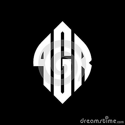 QGR circle letter logo design with circle and ellipse shape. QGR ellipse letters with typographic style. The three initials form a Vector Illustration