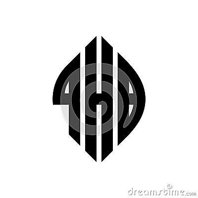 QHB circle letter logo design with circle and ellipse shape. QHB ellipse letters with typographic style. The three initials form a Vector Illustration
