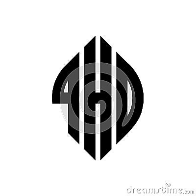 QHD circle letter logo design with circle and ellipse shape. QHD ellipse letters with typographic style. The three initials form a Vector Illustration