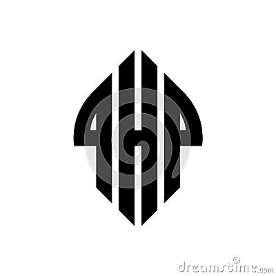 QHP circle letter logo design with circle and ellipse shape. QHP ellipse letters with typographic style. The three initials form a Vector Illustration