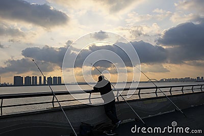 Qiantang-River city sky cloud scenery setting-sun evening Editorial Stock Photo