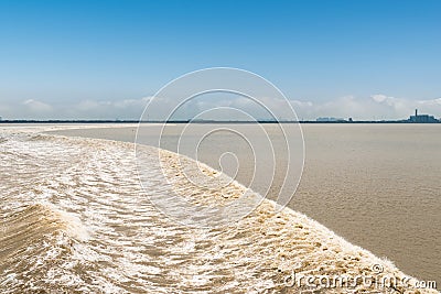 Qiantang river tidal bore Stock Photo