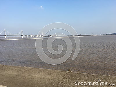 Qiantang River Tide in Hangzhou Stock Photo