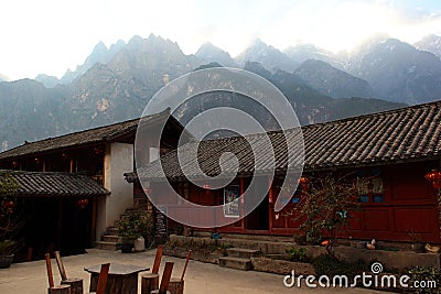 Qiaotou, China - March 10, 2012: Tea Horse guesthouse in the central part of one of the deepest ravines of the world, Tiger Editorial Stock Photo