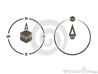 Qibla - Kaaba muslim prayer direction icon. Vector. Qiblah compass. kiblah is Kaabah in Mecca. isolated symbol illustration. Cartoon Illustration