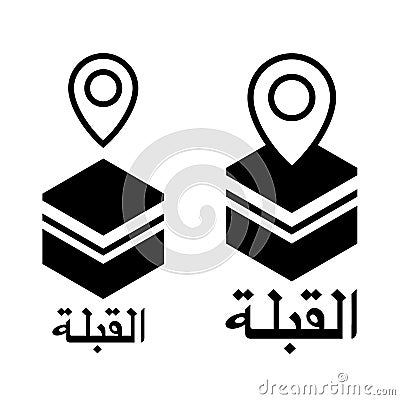 Qibla location - muslim shrine direction for prayer. Vector isolated Islamic icons. Vector Illustration