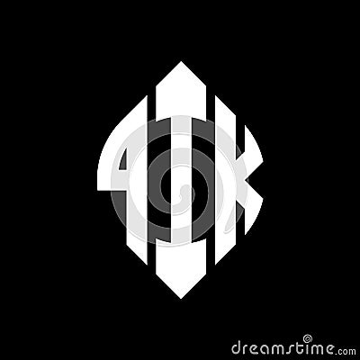 QIK circle letter logo design with circle and ellipse shape. QIK ellipse letters with typographic style. The three initials form a Vector Illustration