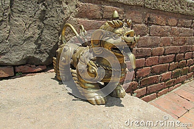 Qilin asian mythological statue in Bhaktapur, Nepal Stock Photo