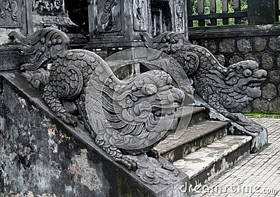 Qilins asian mythological stone statue Stock Photo