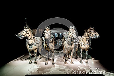 Qin Shi Huang tomb unearthed bronze chariot Editorial Stock Photo