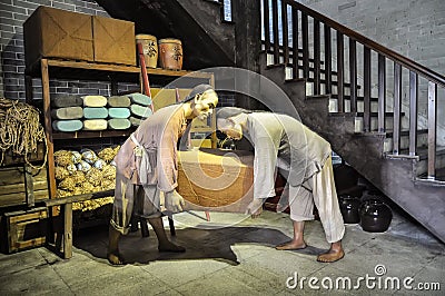Qing Dynasty dockers in China History Wax Museum Editorial Stock Photo