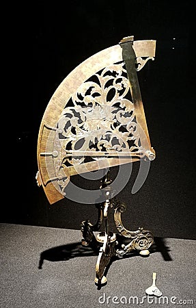 1662-1722 Qing Dynasty Kangxi Copper Altimetry Arc Quadrant Antique Ancient Astronomical Instrument Time Machine Sun Solar Clock Editorial Stock Photo