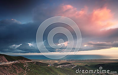 Qinghai Lake Sunrise Stock Photo