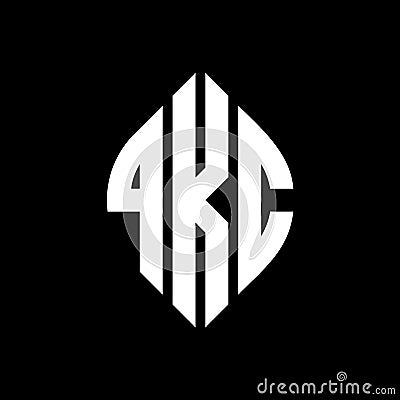 QKC circle letter logo design with circle and ellipse shape. QKC ellipse letters with typographic style. The three initials form a Vector Illustration