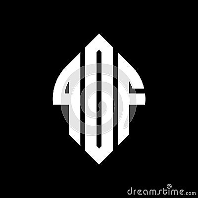 QOF circle letter logo design with circle and ellipse shape. QOF ellipse letters with typographic style. The three initials form a Vector Illustration