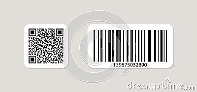 Qr code and barcode icon. Qrcode for scan. Tag for price, sku and data on product. Different logo for scanner. Square pictogram Vector Illustration