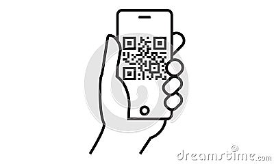 QR code hand smartphone icon line , scan symbol isolated. Vector Design element illustration Vector Illustration