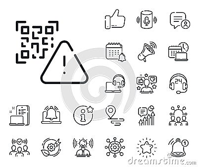 Qr code line icon. Scan barcode sign. Place location, technology and smart speaker. Vector Vector Illustration