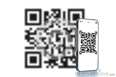 Qr code mobile. Digital mobile smart phone with qr code scanner on smartphone screen for online pay, scan barcode Stock Photo