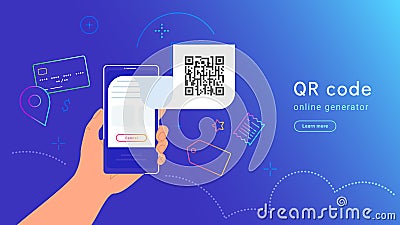 QR code and payment by credit card, shopping and billing Vector Illustration