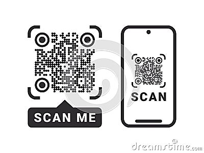 QR code. Quick Response codes. Barcode sign. Scan QR code flat icon with phone. Vector images Stock Photo