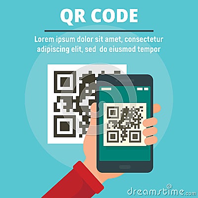 QR code scan concept banner, flat style Vector Illustration