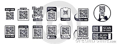 QR code scan icon set and collection for mobile apps and payments. Vector. Vector Illustration