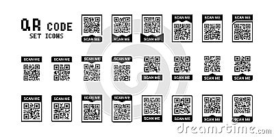 QR code, scan me set icons for mobile device design. Vector isolated sign Vector Illustration