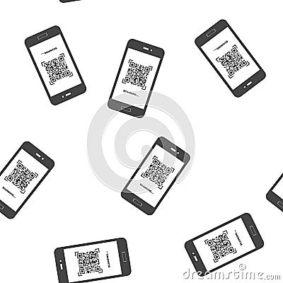 Qr code scan phone vector icon seamless pattern on a white background Vector Illustration