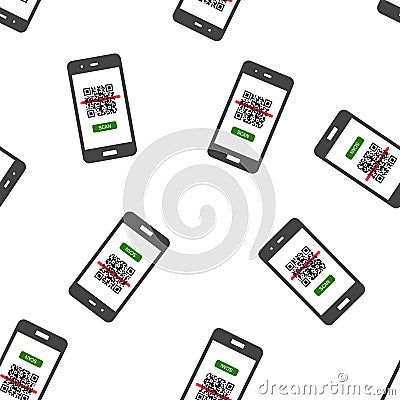 Qr code scan phone vector icon seamless pattern on a white background Vector Illustration