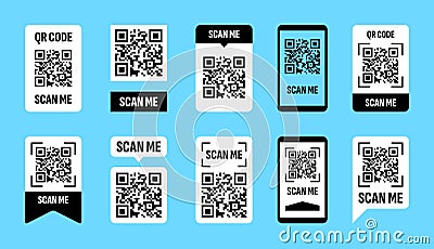 QR code scan. Qrcode design frame. Barcode scanner with white tag for smartphone. Identification label. Mobile pay Vector Illustration