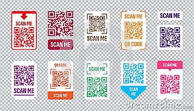 QR code scan. Qrcode design frame. Barcode scanner with white tag for smartphone. Identification label. Mobile pay Vector Illustration