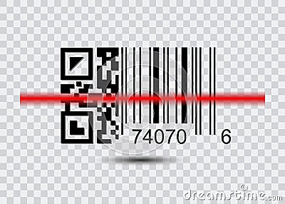 QR code for Scanning , Barcode icon with red laser . Modern simple flat bar code sign. Vector Illustration