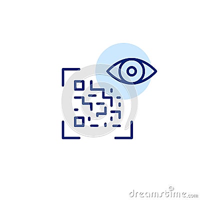 Qr code scanning and eye symbol. Digital authentication, code verification. Pixel perfect, editable stroke Vector Illustration