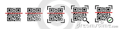 Qr code scanning icon set. Qr code scanners set. Different qr code scanners. Scaner icon vector illustration. Camera icon. Mobile Vector Illustration