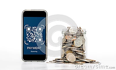 QR code scanning payment. Mobile smart phone scan QR code for payment Stock Photo